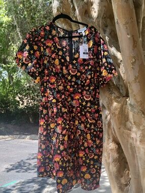 Jessica Simpson Black Mini Dress with Pink & Yellow Floral Print